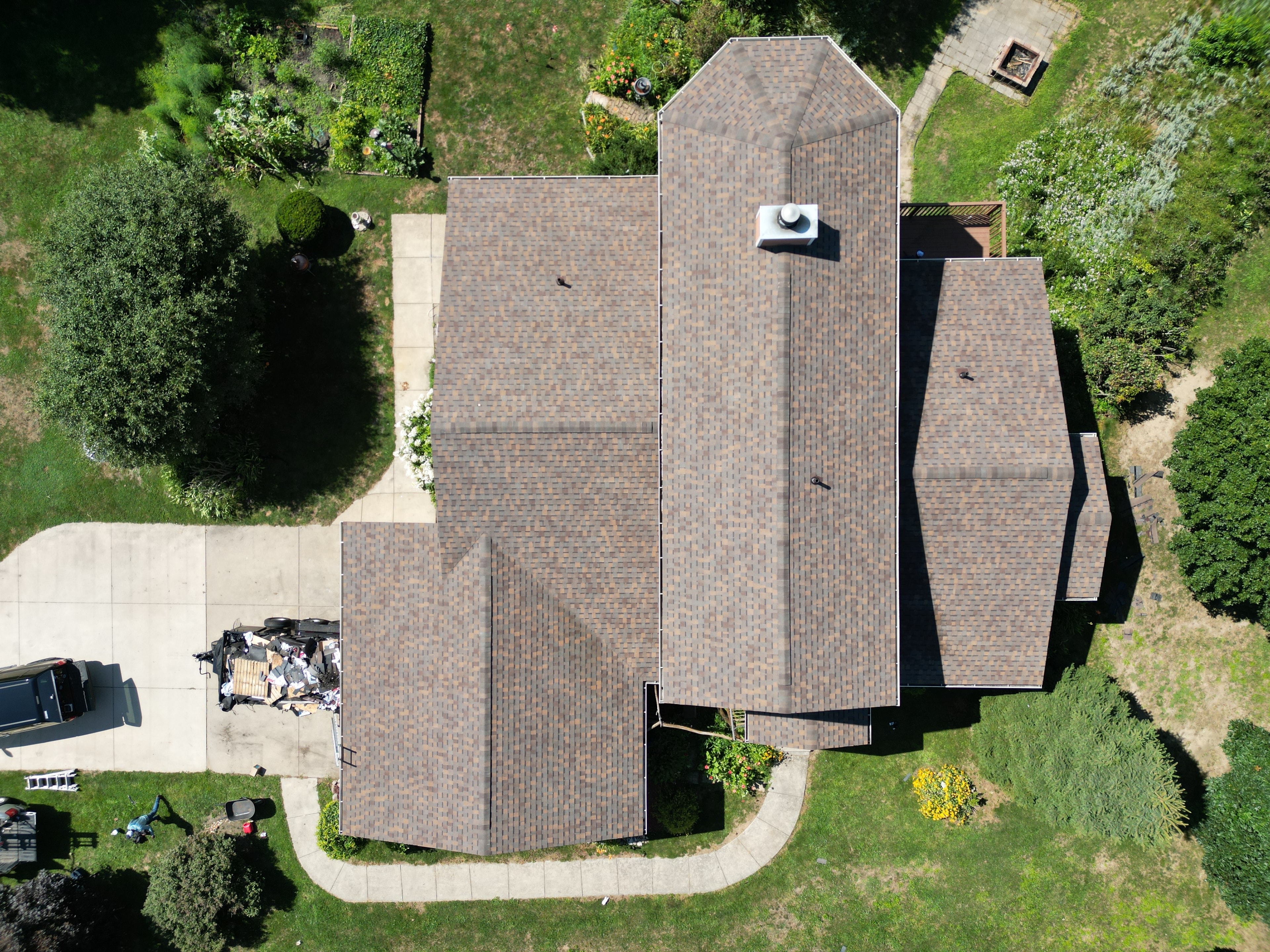 Aerial view of finished shingle installation