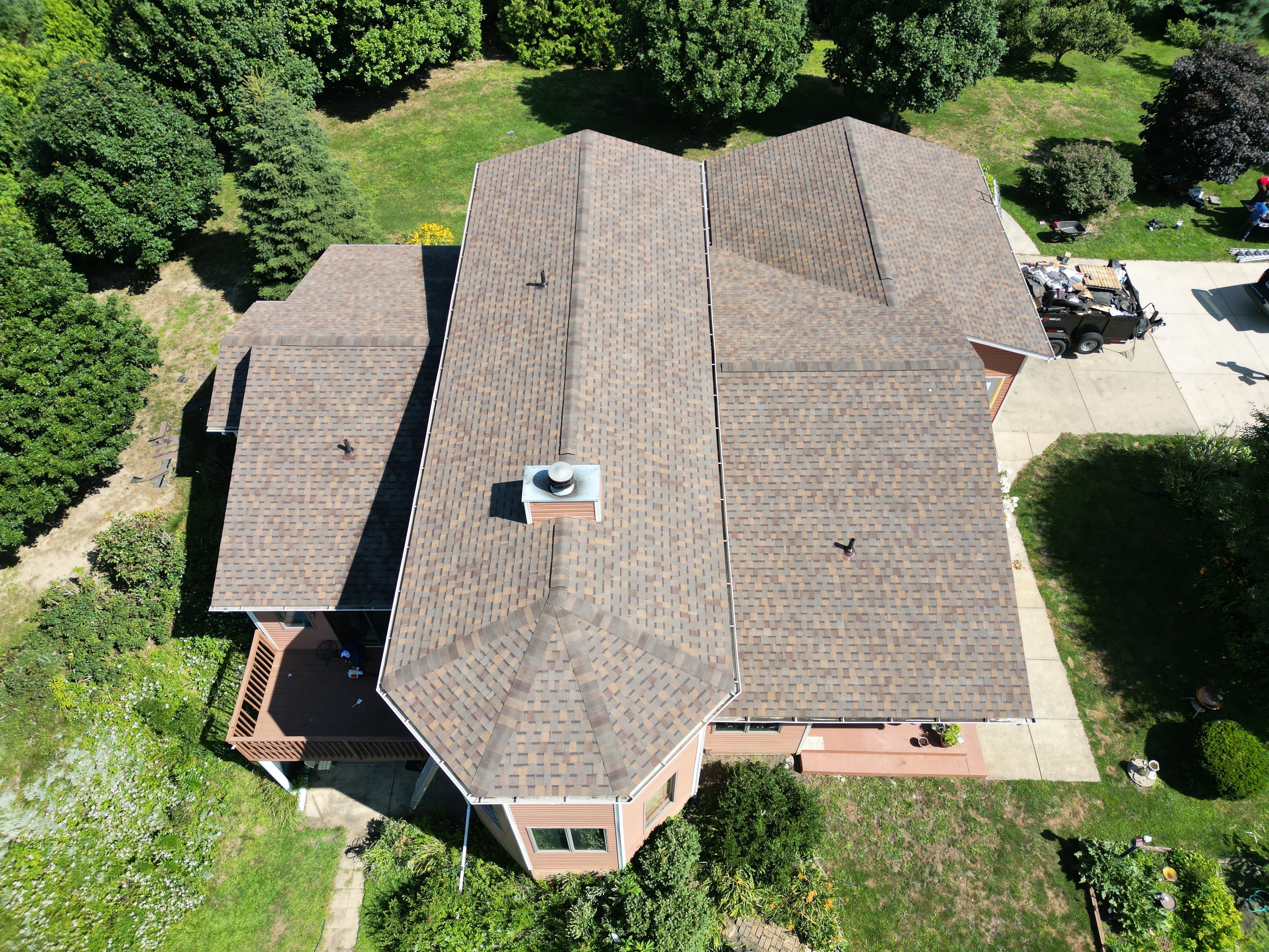Overhead drone photo of roofing project