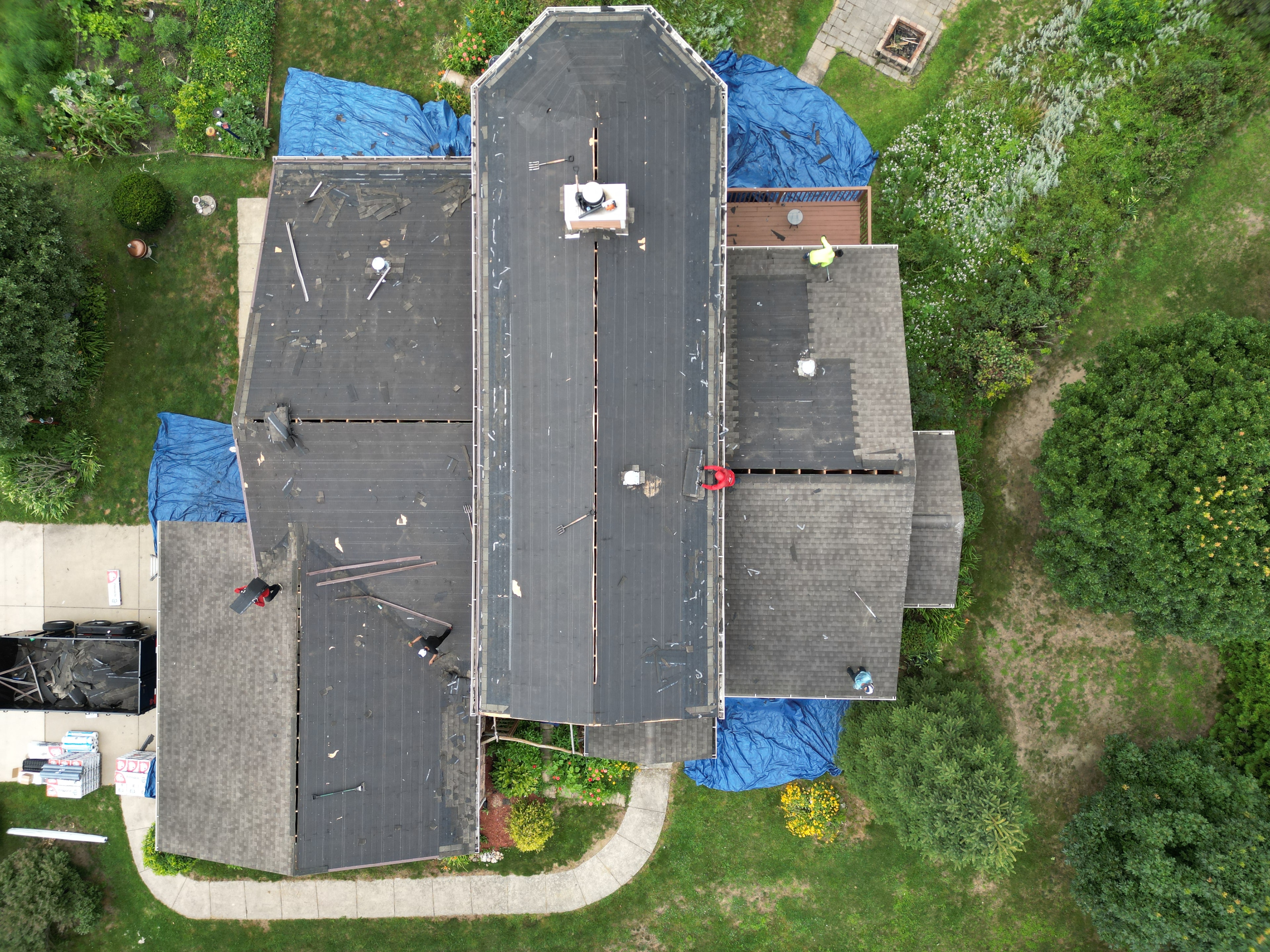 Overhead view of roofing work